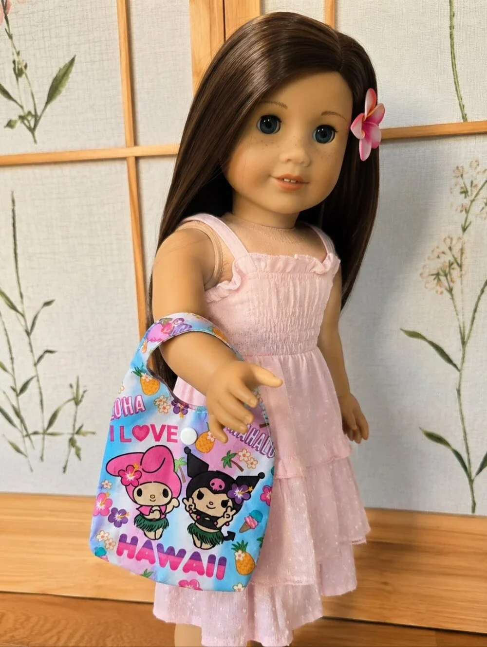Kids Hawaii Print Reusable Bag - Pink & Blue American Girl Shopping Bag Mini Bag